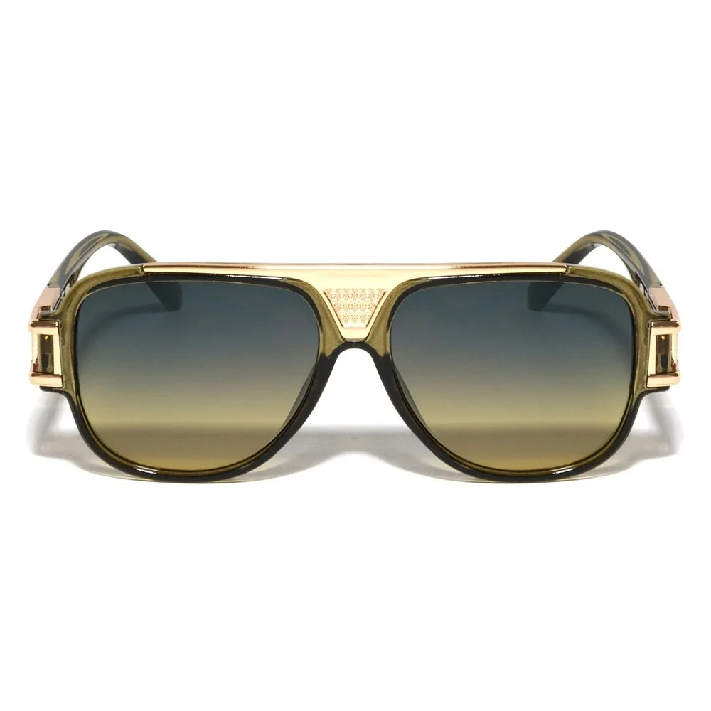 Mens Fashion Designer‎ Sunglasses Olive Green Gold Frame Gradient Lens Eyewear